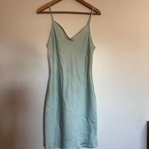 Turquoise Teal Mermaid Satin Mini Slip Dress Blue Green Size M
